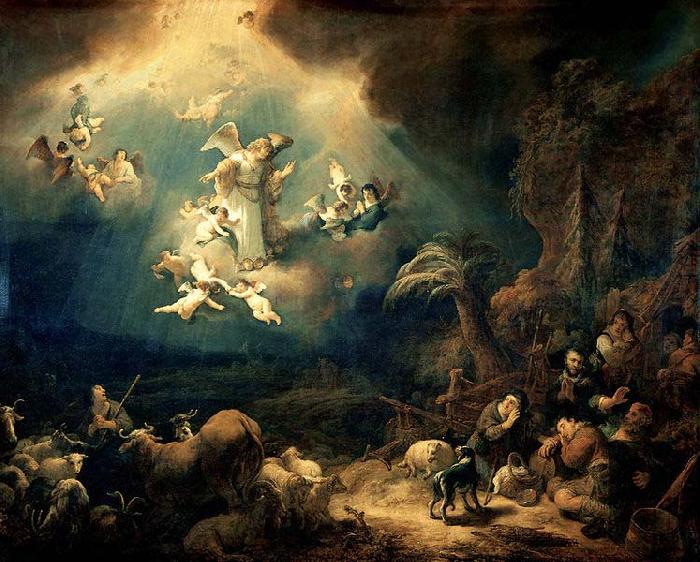 Govert flinck Angels announcing Christ's birth to the shepherds